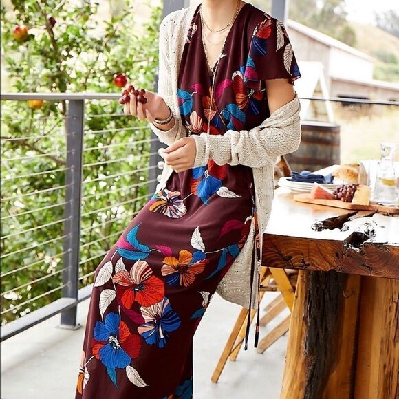 Maurices | Maroon Floral Wrap Short Sleeve Maxi Dress NWT | 0 - Picture 1 of 5